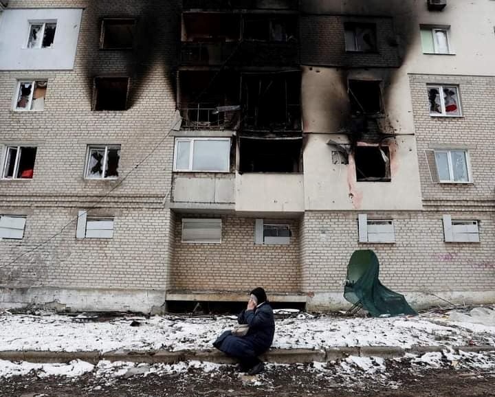 Destroyed residential building in Volnovakha