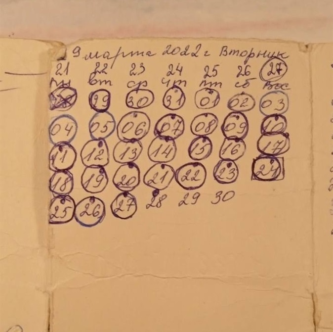 In captivity, they kept a calendar — writing the dates and days of the week on a tea pack